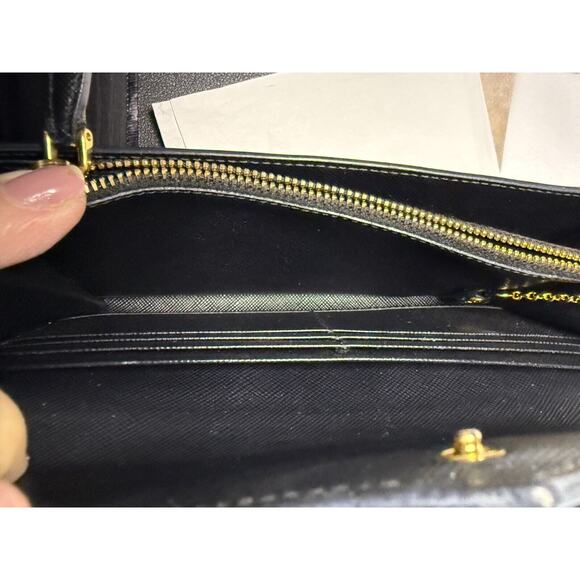 Prada Saffiano Leather Letter Continental Flap Wallet Black Authentic Card Incl - Picture 15 of 15